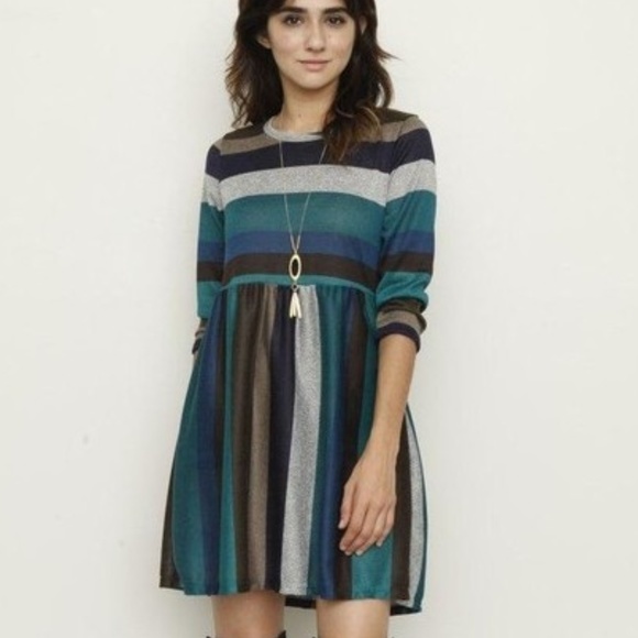 Dresses & Skirts - Plus Size Stripe Empire Pocket Dress in Teal